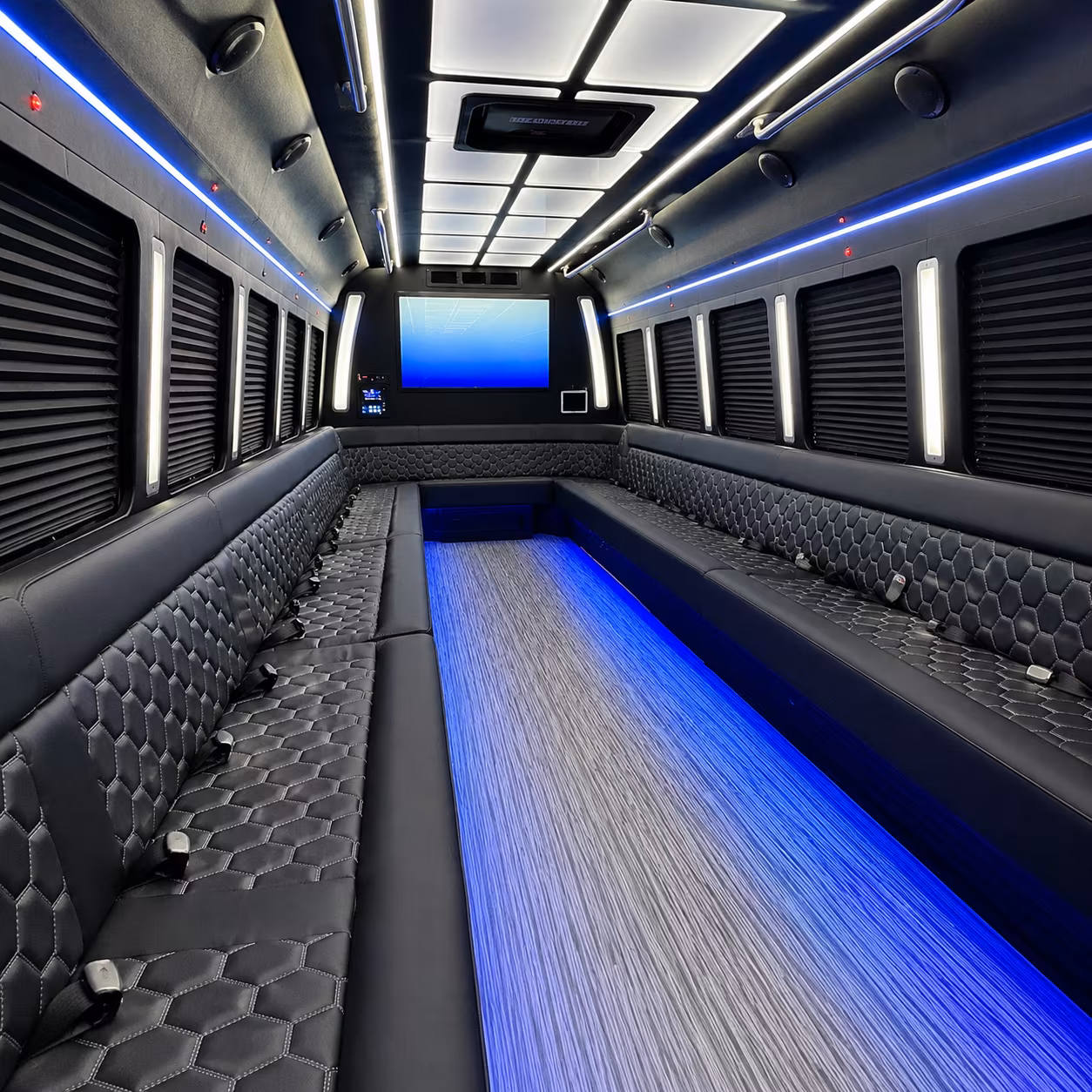 lincoln 50 passenger party bus inside